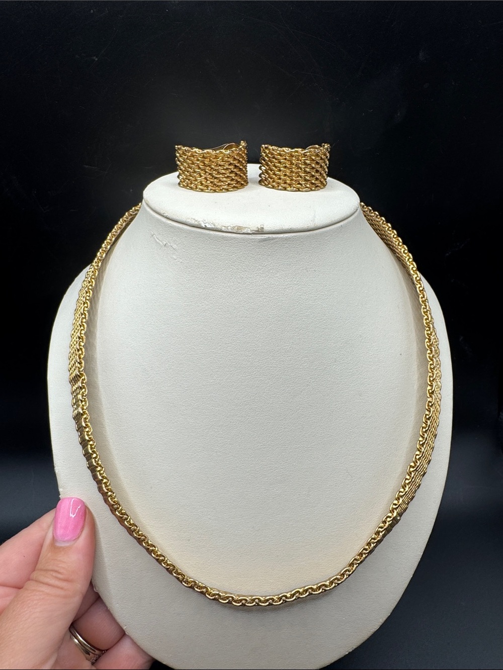 Vintage Gold Rope Chain Necklace and Matching Hoop Earrings 20 inches